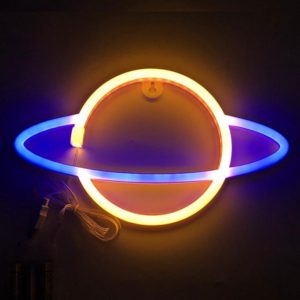 LED Planet Neon Light Bedroom Universe Shape Decoration Night Light(Blue + Warm White Light) (OEM)