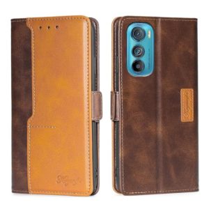 For Motorola Edge 30 Contrast Color Side Buckle Leather Phone Case(Dark Brown + Gold) (OEM)
