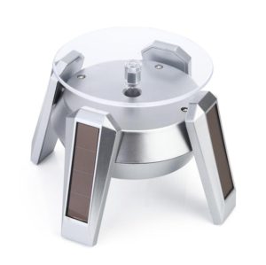 High-Footed UFO Solar 9cm 360 Rotating Display Stand Props Turntable(Silver Blue Light) (OEM)