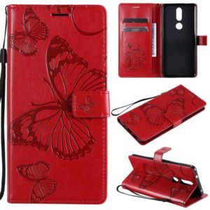 For Nokia 2.4 3D Butterflies Embossing Pattern Horizontal Flip Leather Case with Holder & Card Slot & Wallet(Red) (OEM)