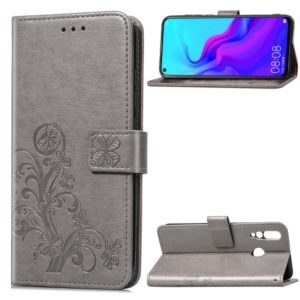 Lucky Clover Pressed Flowers Pattern Leather Case for Huawei Nova 4, with Holder & Card Slots & Wallet & Hand Strap (Grey) (OEM)