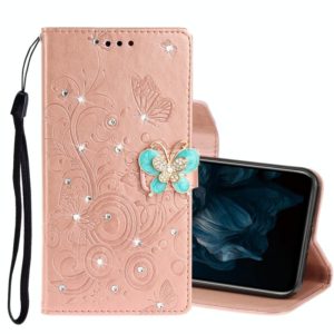For Huawei Y7P / P40 lite E Diamond Encrusted Butterflies Embossing Pattern Horizontal Flip Leather Case with Holder & Card Slots & Wallet & Lanyard(Rose Gold) (OEM)