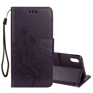 For iPhone XS Max Embossed Butterfly Pattern Horizontal Flip Leather Case with Card Slot & Holder & Wallet & Lanyard (Dark Purple) (OEM)
