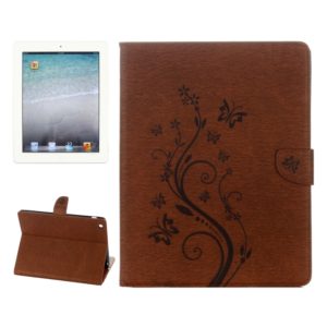 For iPad 4 Pressed Flowers Butterfly Pattern Horizontal Flip PU Leather Case with Magnetic Buckle & Holder & Card Slots & Wallet(Brown) (OEM)