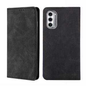 For Motorola MOTO G52j 5G Skin Feel Magnetic Horizontal Flip Leather Phone Case(Black) (OEM)