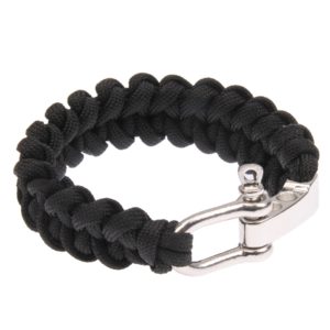 Multi-functional Nylon Braided Survival Bracelets with Adjustable Stainless Steel Shackle(Black) (OEM)