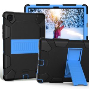 For Samsung Galaxy Tab A7 (2020) T500/T505 Shockproof Two-Color Silicone Protective Case with Holder(Black + Blue) (OEM)