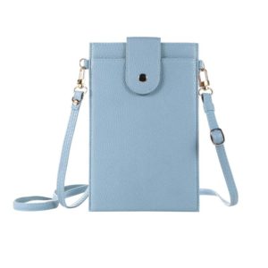 Litchi Texture Card Holder Mobile Phone Bag with Long Strap(Light Blue) (OEM)