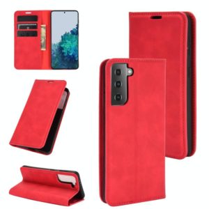 For Samsung Galaxy S21 5G Retro-skin Business Magnetic Suction Leather Case with Holder & Card Slots & Wallet(Red) (OEM)