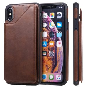 For iPhone XS Max Shockproof Calf Texture Protective Case with Holder & Card Slots & Frame(Coffee) (OEM)