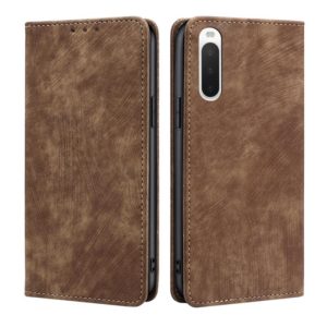 For Sony Xperia 10 IV RFID Anti-theft Brush Magnetic Leather Phone Case(Brown) (OEM)