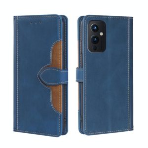 For OnePlus 9 Skin Feel Straw Hat Magnetic Buckle Leather Phone Case(Blue) (OEM)