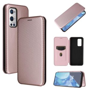 For OnePlus 9 Pro Carbon Fiber Texture Horizontal Flip TPU + PC + PU Leather Case with Card Slot(Pink) (OEM)