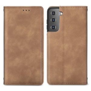 For Samsung Galaxy S21 Retro Skin Feel Business Magnetic Horizontal Flip Leather Case with Holder & Card Slots & Wallet & Photo Frame(Brown) (OEM)
