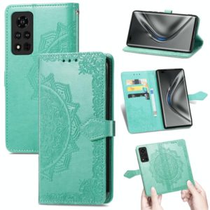 For Honor V40 5G Mandala Flower Embossed Horizontal Flip Leather Case with Bracket / Card Slot / Wallet / Lanyard(Green) (OEM)