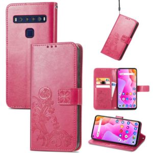 For TCL 10L Four-leaf Clasp Embossed Buckle Mobile Phone Leather Case(Magenta) (OEM)