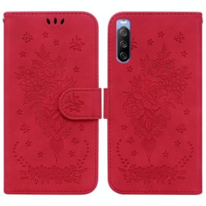 For Sony Xperia 10 III Butterfly Rose Embossed Leather Phone Case(Red) (OEM)