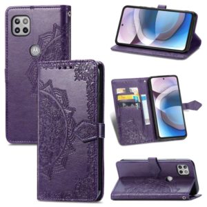 For Motorola Moto One 5G Ace Mandala Flower Embossed Horizontal Flip Leather Case with Holder & Three Card Slots & Wallet & Lanyard(Purple) (OEM)