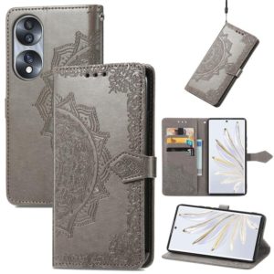 For Honor 70 Mandala Flower Embossed Horizontal Flip Leather Phone Case(Gray) (OEM)