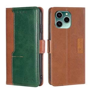 For Honor 60 SE Contrast Color Side Buckle Leather Phone Case(Light Brown + Green) (OEM)