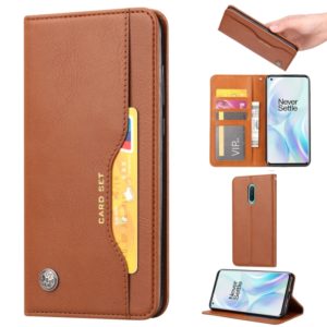 For OnePlus 8 Knead Skin Texture Horizontal Flip Leather Case with Photo Frame & Holder & Card Slots & Wallet(Brown) (OEM)