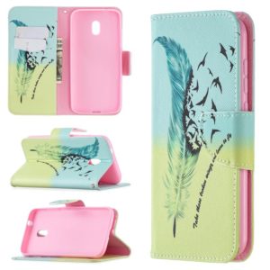 For Nokia C1 Plus Colored Drawing Pattern Horizontal Flip Leather Case with Holder & Card Slots & Wallet(Feather) (OEM)