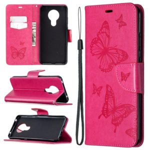 For Nokia 5.3 Two Butterflies Embossing Pattern Horizontal Flip Leather Case with Holder & Card Slot & Wallet & Lanyard(Rose Red) (OEM)