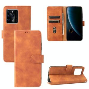 For ZTE Blade V30 Skin Feel Magnetic Buckle Calf Texture PU Phone Case(Brown) (OEM)
