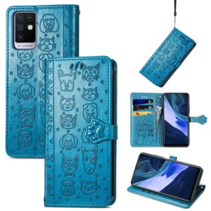 For Infinix Note 10 Lovely Cat and Dog Embossing Pattern Horizontal Flip Leather Case , with Holder & Card Slots & Wallet & Cartoon Clasp & Lanyard(Blue) (OEM)