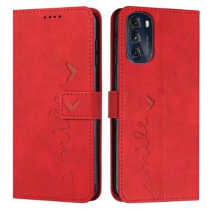 For Motorola Moto G 2022 5G Skin Feel Heart Pattern Leather Phone Case(Red) (OEM)