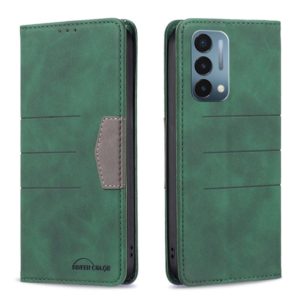 For OnePlus Nord N200 5G Magnetic Splicing Leather Phone Case(Green) (OEM)
