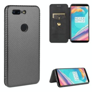 For OnePlus 5T Carbon Fiber Texture Horizontal Flip TPU + PC + PU Leather Case with Card Slot(Black) (OEM)