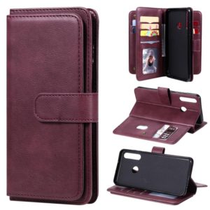 For Huawei Y6P Multifunctional Magnetic Copper Buckle Horizontal Flip Solid Color Leather Case with 10 Card Slots & Wallet & Holder & Photo Frame(Wine Red) (OEM)