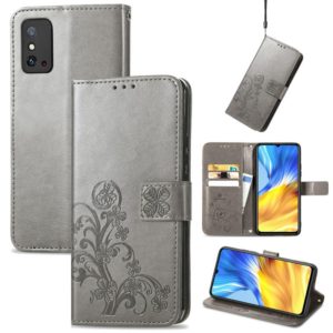 For Honor X10 Max 5G Four-leaf Clasp Embossed Buckle Leather Phone Case(Grey) (OEM)
