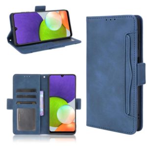For Samsung Galaxy A22 4G Skin Feel Calf Pattern Horizontal Flip Leather Case with Holder & Card Slots & Photo Frame(Blue) (OEM)