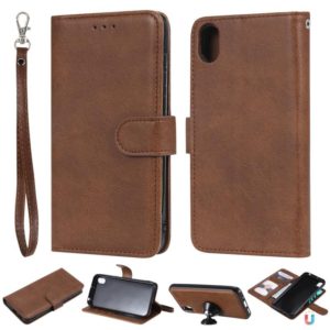 For Huawei Honor 8s / Y5 (2019) Solid Color Horizontal Flip Protective Case with Holder & Card Slots & Wallet & Photo Frame & Lanyard(Brown) (OEM)