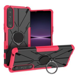 For Sony Xperia 1 IV Armor Bear Shockproof PC + TPU Phone Case with Ring(Rose Red) (OEM)
