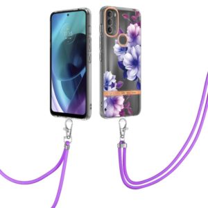 For Motorola Moto G71 5G Flowers Series TPU Phone Case with Lanyard(Purple Begonia) (OEM)