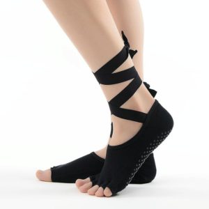 Yoga Five-Finger Socks Open-Toe Lace-Up Dance Socks Particle Non-Slip Socks, Size: One Size(Black) (OEM)
