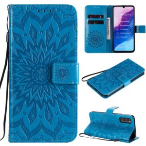 For Huawei Enjoy Z Pressed Printing Sunflower Pattern Horizontal Flip PU Leather Case Holder & Card Slots & Wallet & Lanyard(Blue) (OEM)
