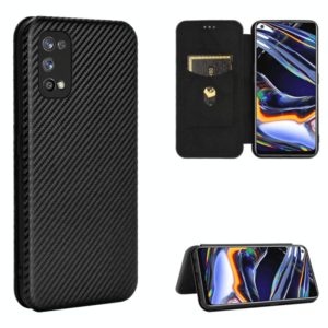 For OPPO Realme 7 Pro Carbon Fiber Texture Horizontal Flip TPU + PC + PU Leather Case with Card Slot(Black) (OEM)