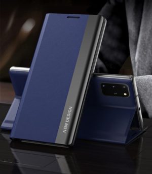 For Samsung Galaxy S20 FE Side Electroplated Magnetic Ultra-Thin Horizontal Flip Leather Case with Holder(Dark Blue) (OEM)