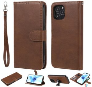 For iPhone 12 / 12 Pro 2 in 1 Solid Color Detachable PU Leather Case with Card Slots & Magnetic Holder & Photo Frame & Wallet & Strap(Brown) (OEM)