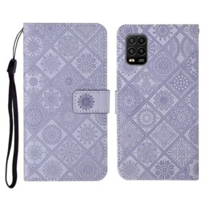 For Xiaomi Mi 10 Lite 5G Ethnic Style Embossed Pattern Horizontal Flip Leather Case with Holder & Card Slots & Wallet & Lanyard(Purple) (OEM)