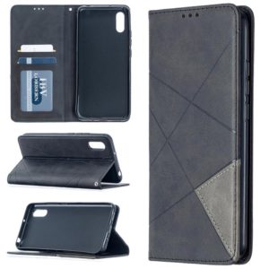 For Xiaomi Redmi 9A Rhombus Texture Horizontal Flip Magnetic Leather Case with Holder & Card Slots(Black) (OEM)