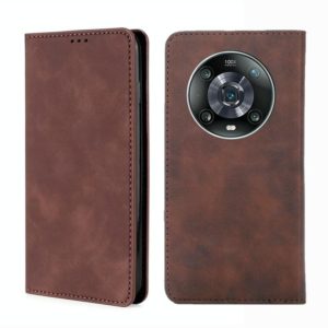 For Honor Magic4 Pro Skin Feel Magnetic Horizontal Flip Leather Phone Case(Dark Brown) (OEM)