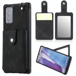 For Samsung Galaxy Note20 Shockproof Protective Case with Mirror & Card Slot & Short Lanyard(Black) (OEM)