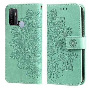 For OPPO A53 / A33 / A32 7-petal Flowers Embossing Pattern Horizontal Flip PU Leather Case with Holder & Card Slots & Wallet & Photo Frame(Green) (OEM)