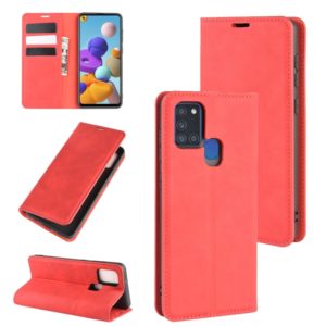 For Galaxy A21s Retro-skin Business Magnetic Suction Leather Case with Holder & Card Slots & Wallet(Red) (OEM)