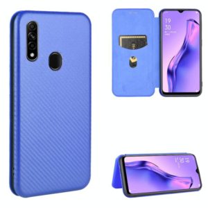For OPPO A8 / A31 (2020) Carbon Fiber Texture Horizontal Flip TPU + PC + PU Leather Case with Card Slot(Blue) (OEM)